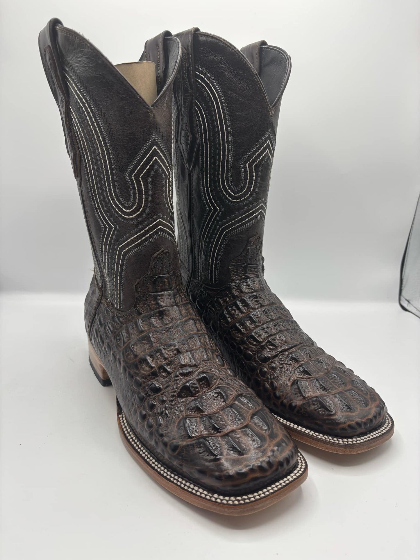 Caiman - Dark - Square Toe - Double Stitched