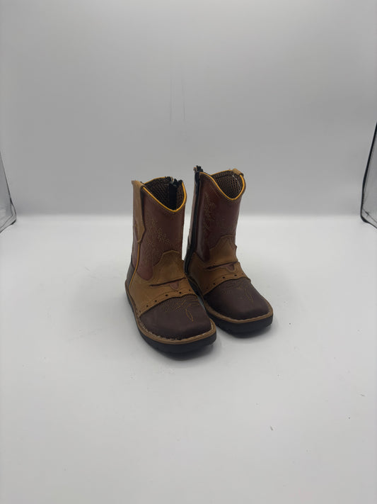 Kid's - Brown Leather - Square Toe - Double Stitched