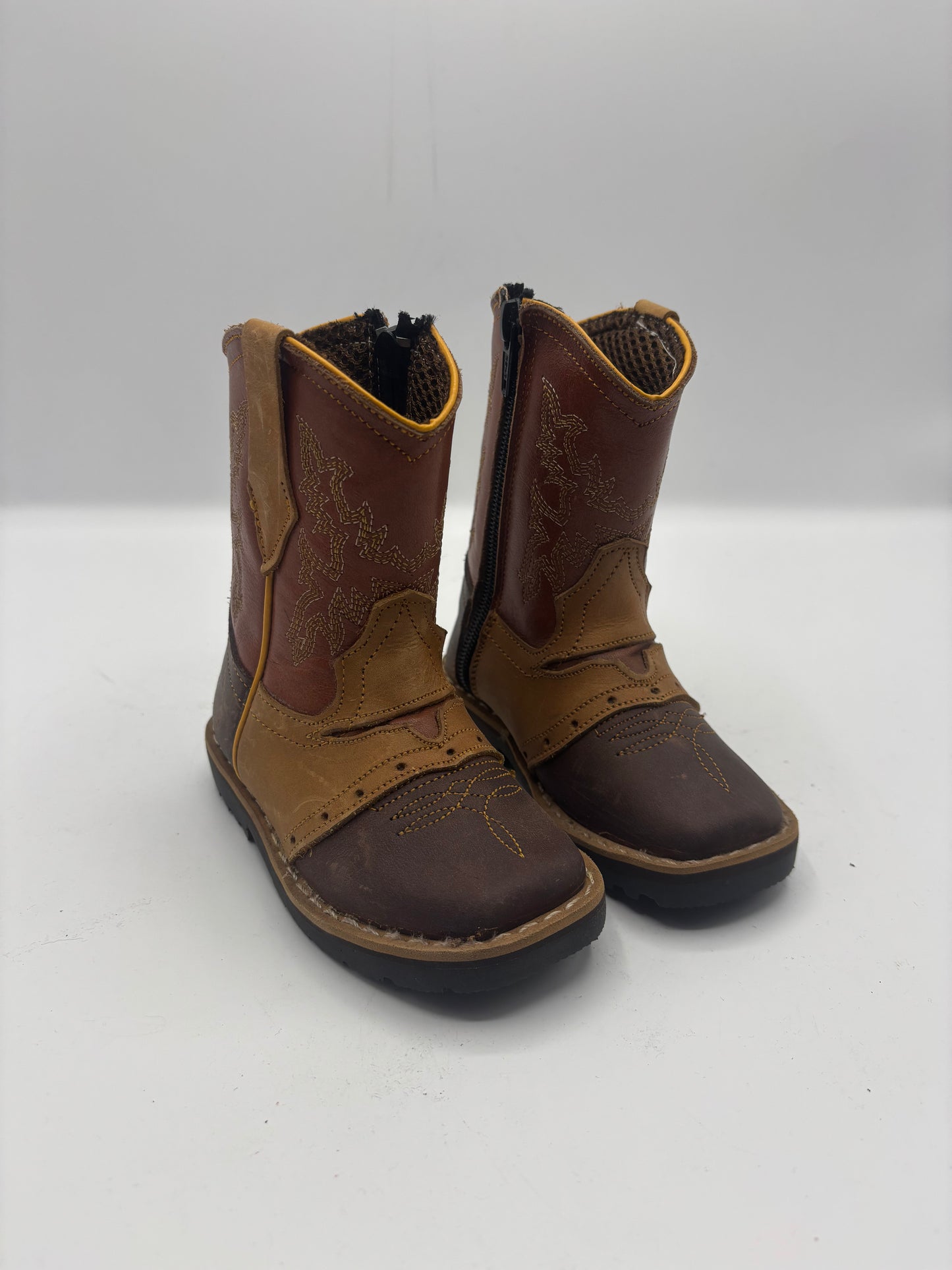 Kid's - Brown Leather - Square Toe - Double Stitched