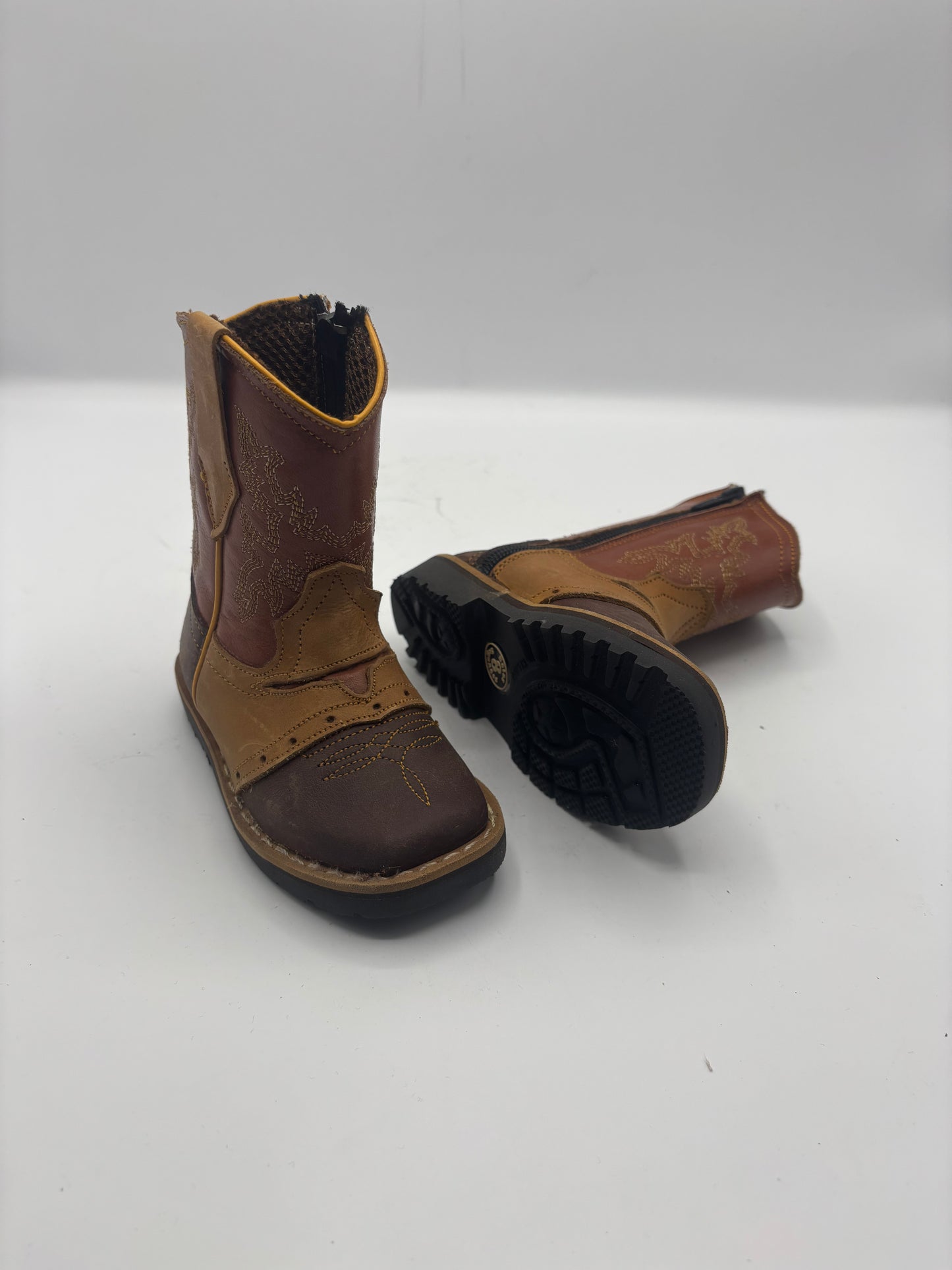 Kid's - Brown Leather - Square Toe - Double Stitched